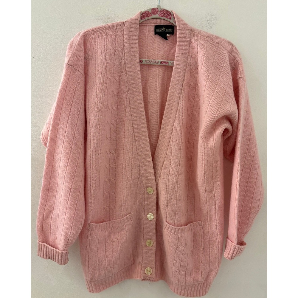 Boundary Waters Vintage Women Pink Cable Knit Wool Angora Cardigan Sweater Med
